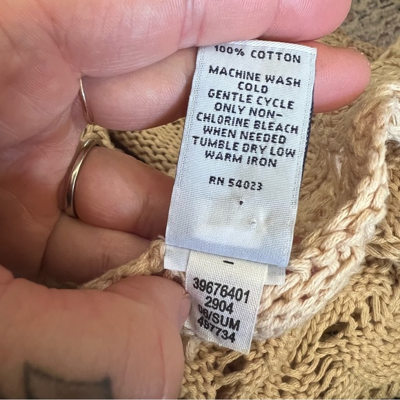 Y2K GAP Cotton Longline Short Sleeve Beige Crochet Cardigan Womens Small - Picture 8 of 8